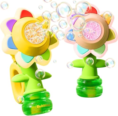 Sonnenblumen Seifenblasenmaschine für Kinder, Handheld Seifenblasenpistole Automatische Bubble Make Für Kinder, Blasenspielzeug Geschenk Für Kinder, Party, Hochzeit, Outdoor, 20000+ Blasen (2 Stück) von ACAREY
