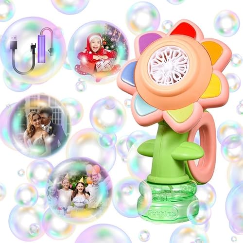 Sonnenblumen Seifenblasenmaschine für Kinder, Handheld Seifenblasenpistole Automatische Bubble Make Für Kinder, Blasenspielzeug Geschenk Für Kinder, Party, Hochzeit, Outdoor, 20000+ Blasen (Rosa) von ACAREY