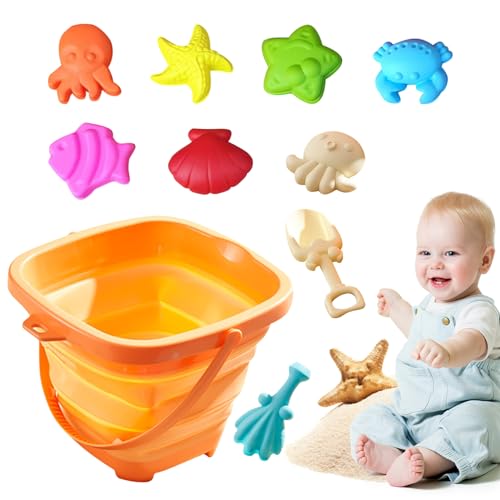 Strandspielzeug Set Faltbarer Sandspielzeug Faltbarer Strandeimer Eimer Sandförmchen for Kinder, Sandkasten Spielzeug Wasserspielzeug Sandschaufel Sandeimer Für Sandkasten Pool Camping (Gelb Set) von ACAREY