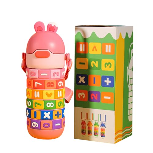 Trinkflasche Kinder Edelstahl Thermosflasche Trinkflasche mit Strohhalm, Lustige Drehbare Zahlen Thermosflasche 430ml, BPA Frei, Auslaufsicher Thermo Wasserflasche Für Schule, Kindergarten (Rosa) von ACAREY