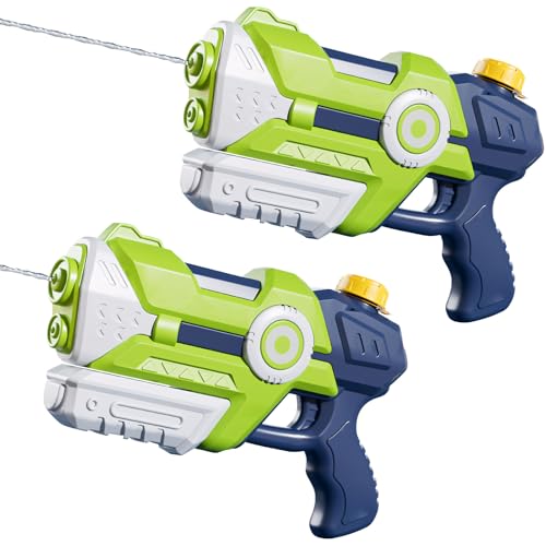 Wasserpistole für Kinder mit Großer Reichweite bis zu 8-10 Meter 750ml Wasserspritzpistole mit Erhöhtem Druck Wasser Spielzeug für Sommer Water Gun Eiswürfel Geeignet (Grün x 2) von ACAREY
