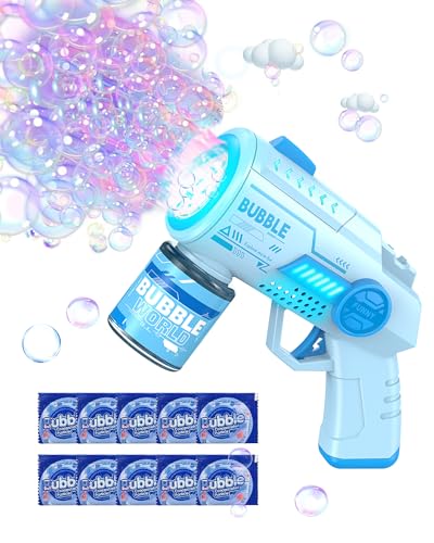Automatische Kinder Blase Gun mit 10-Stück Blase Lösung, 6000+Bubbles/Min Seife Blase Maschine LED Lichter, Blasen für Blase Gebläse Party/Strand(Blau) von ACCOF