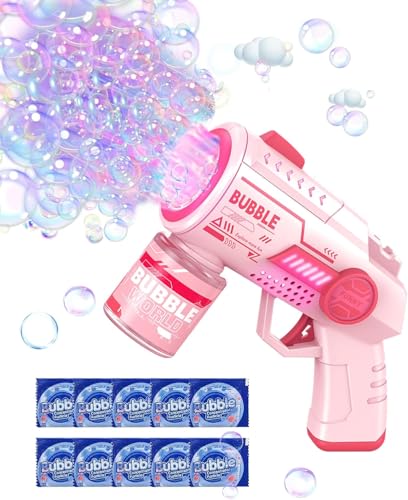 Kinder Seifenblasenmaschine Pistole mit Seifenblasenlösung, Seifenblasenmaschine mit 6000+ Seifenblasen/Min, 10 Löcher, LED Effekte Seifenblasenspielzeug Geschenk (Rosa) von ACCOF