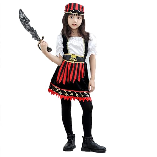 ACEHCEAR Baby Mädchen Piraten Kostüm Kleinkind Mädchen Piraten Kostüm Baby Halloween Kostüme Kurzarm Kleid+Schal+Gürtel 3pcs Set 5-6Jahre von ACEHCEAR