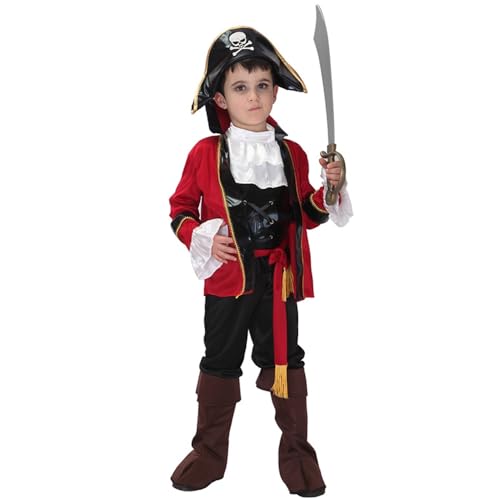 ACEHCEAR Baby Pirate Kostüm Kleinkind Pirate Kostüm Baby Halloween Kostüme Mantel+Top+Hat+Hoodie Hosen+Gürtel+Strap 6pcs Set 5-6Jahre von ACEHCEAR