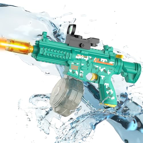 Wasserpistole Elektrisch, 450ML Große Kapazität Elektrische Wasserpistole 10M Reichweite Automatisiert Wasserwerfer mit Wiederaufladbare Batterie Mündungsflamme für Pool Garten Strand von ACELIFE