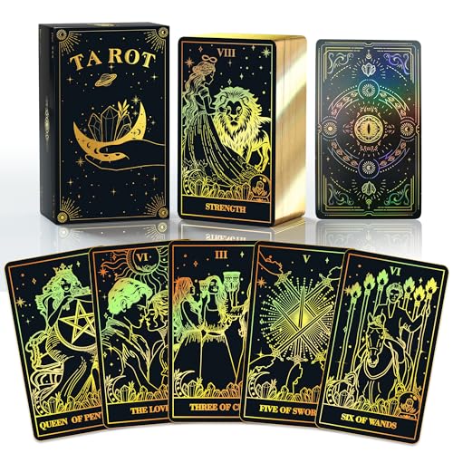ACELION Tarotkarten-Set mit Goldfolienrand und Anleitung, Tarotkarten, 78 Stück Tarotkarten mit Goldfolie auf der Oberfläche, Wahrsager-Spiel, Tarot für Anfänger ACELION Tarotkarten-Set mit Goldfolienrand und Anleitung, Tarotkarten, 78 Stück Tarotkarten mit Goldfolie auf der Oberfläche, Wahrsager-Spiel, Tarot für Anfänger von ACELION