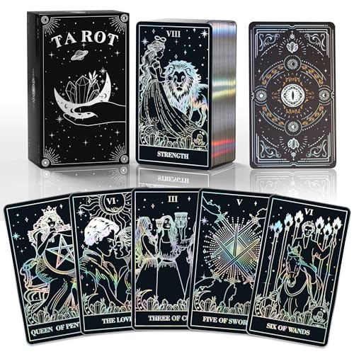 ACELION Tarotkarten-Set mit Silberfolienrand und Anleitung, Tarotkarten, 78 Stück Tarotkarten mit Goldfolie auf der Oberfläche, Wahrsager-Spiel, Tarot für Anfänger ACELION Tarotkarten-Set mit Silberfolienrand und Anleitung, Tarotkarten, 78 Stück Tarotkarten mit Goldfolie auf der Oberfläche, Wahrsager-Spiel, Tarot für Anfänger von ACELION