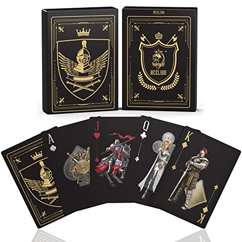 ACELION wasserdichte Spielkarten, Plastik Pokerkarten, Poker Karten Set, Playing Cards (Black-Knight) von ACELION