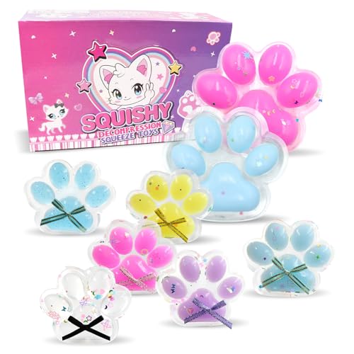 ACESOME 8 Stück Katzenpfoten Squishy, Stressball Squeeze Toy, Katzen Pfoten Squishy für Angst Relief, für Kinder und Erwachsene, Geschenkpackung für Weihnachten, Kindertag (Schleife) von ACESOME ㅤ