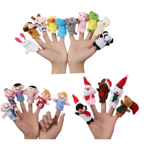 ACMEDE 21 Stück Finger Plüschtier 3 Themen, Kindergeburtstag Fingerpuppen Satz zum Geschichten erzählen Spielzeug, Gastgeschenke Fantasiegeschenk für Weihnachten und Kinderparty von ACMEDE