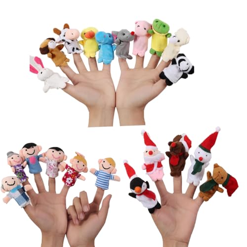 ACMEDE 21 Stück Fingerpuppen Finger Plüschtier 3 Themen, Kindergeburtstag Fingerpuppen Satz zum Geschichten erzählen Spielzeug, Gastgeschenke Fantasiegeschenk für Weihnachten und Kinderparty von ACMEDE