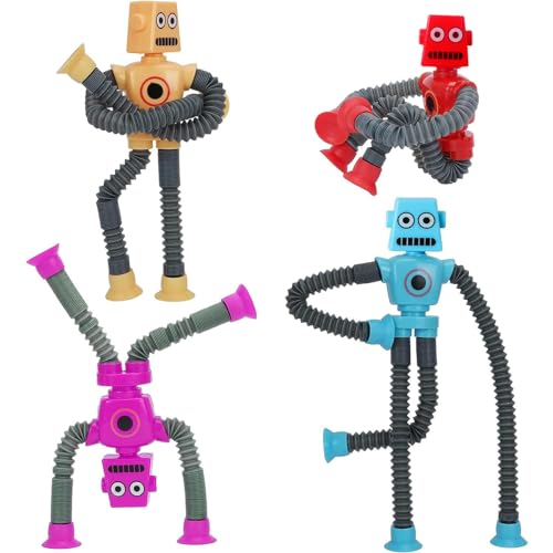 ACMEDE 4 PCS Roboter Pop Tubes, Teleskop Saugnapf Roboter Fidget Tubes Sensory Toys Pack, Kleinkind Sensory Toys Imaginative Play Fidget-Röhren, sensorisches Spielzeug für Mädchen und Jungen von ACMEDE