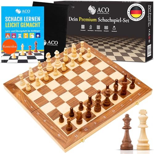 ACO Schachspiel mit Schachbuch 38 x 38cm - Schach und Dame aus Walnussholz klappbar und magnetisch mit Reisetasche - Schachbrett Holz Set Chess board - Brettspiele ACO Schachspiel mit Schachbuch 38 x 38cm - Schach und Dame aus Walnussholz klappbar und magnetisch mit Reisetasche - Schachbrett Holz Set Chess board - Brettspiele von ACO