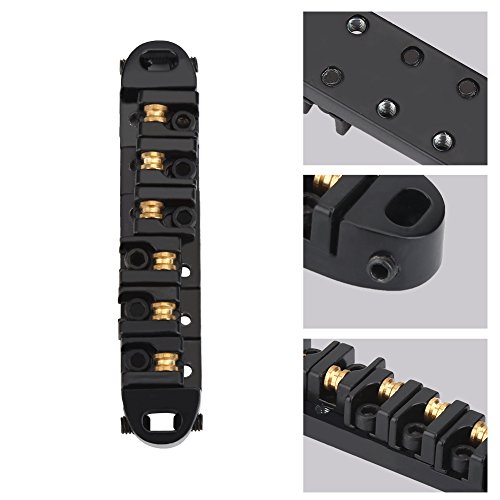 ACOGEDO Alloy Roller Sattelbrücke für Style 6-Saiten-E-Gitarre | Schwarzer Ersatzteil mit Hohem Glanz und Einfacher Installation | Antikorrosionsgitarrenbrücke mit Stollen (Black) von ACOGEDO