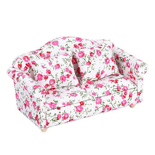 ACOGEDO Dollhouse Doppelsofa mit Blumenmuster - Miniaturmöbel für 1/12 Puppen - Elegantes Puppensofa Im Zarten Stoff für Puppenhausdekoration (Kleiner Blütencluster) von ACOGEDO