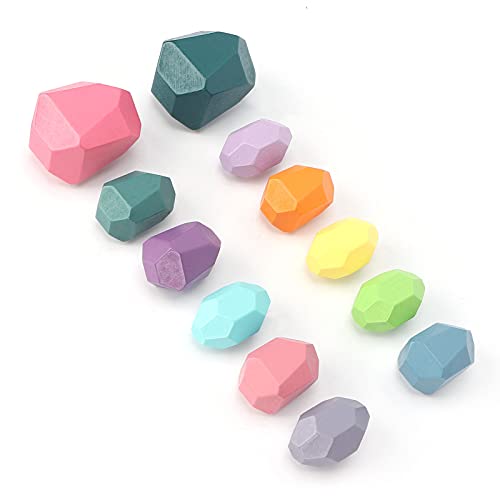 ACOGEDO Lehrreich Farbenfrohe Holzgesteinsblocks für und Eltern - 12 PCs Buchenholzsteine für Feinmotorik und Familieninteraktion von ACOGEDO