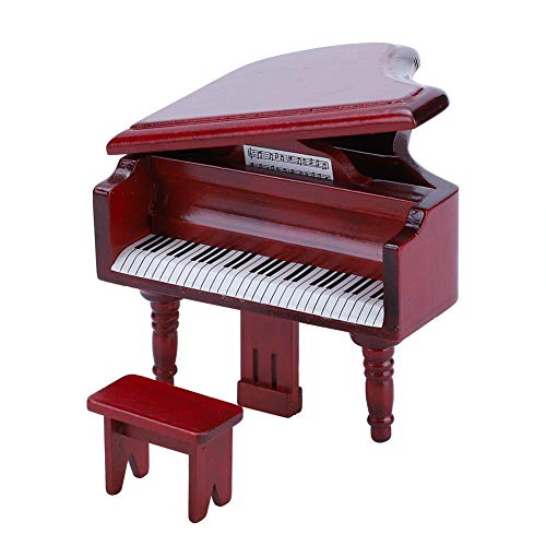ACOGEDO Mini -Simulation Grand Piano mit Holzhocker für 1:12 Puppenhaus | Rosenholzpuppenhaus Klavierdekoration (Rot) von ACOGEDO