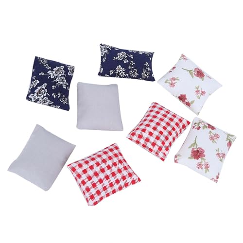 ACOGEDO Miniaturpuppenhauskissen für 1:12 Skala, Simulierte Sofa -Kissen, 8pcs Dekorative Möbelmodellzubehör, Weicher Stoff, Verschiedene Muster (Sofakissen) von ACOGEDO