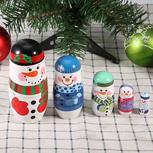 ACOGEDO Russische Puppe, 5pcs Weihnachtsfeste Handbemalte Russische Nistpuppen Set Holzmatryoshka -Puppen Nistpuppen Stapelbecher Zum Weihnachtsgeburtstag, Wünschen Geschenke, Home Decoration von ACOGEDO