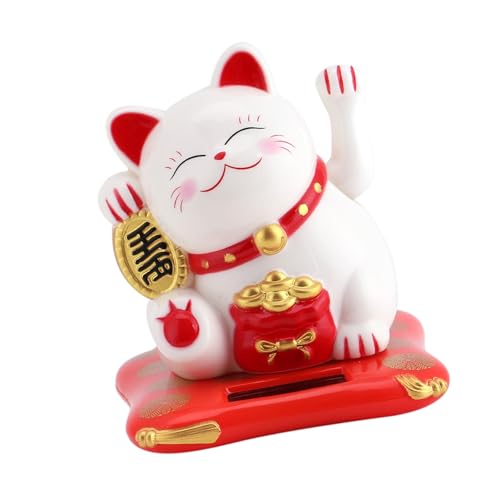 ACOGEDO Solar Luck Cat Decor mit Wehendes Design und Umweltfreundliche Funktionalität für Heim- oder Autoausstellung, Premium-Kunststoff, Gelbe Farbe (White) von ACOGEDO