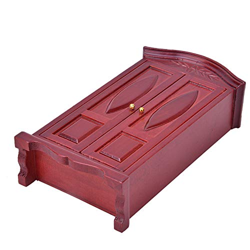 ACOGEDO Vintage -Holz -Doppel Tür Schrank Garderobe 1:12 Puppenhausmöbel, Wein Rotes Holzpuppenhauszubehör für Puppen (Wine RED) von ACOGEDO