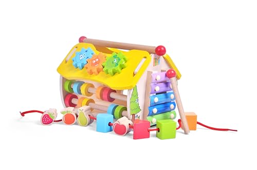 6-in-1 Montessori Holzspielzeug – Interaktives Lernspielzeug & Puzzle in Hausform für Kinder ab 3 Jahren – Motorikspielzeug, Musik, Formen, Farben – Busyhouse mit Glockenspiel & Sortierspiel 6-in-1 Montessori Holzspielzeug – Interaktives Lernspielzeug & Puzzle in Hausform für Kinder ab 3 Jahren – Motorikspielzeug, Musik, Formen, Farben – Busyhouse mit Glockenspiel & Sortierspiel von ACOOL TOY