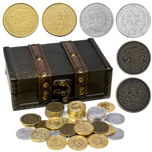 ACTIONDRAKE Metall Piratenmünzen, 40 Stück Viele Spielzeug Goldmünzen für Tischspiel, Rollenspiel, DND Requisiten Zubehör, Schätze und Schatztruhen Fantasy Drachen Münzen ACTIONDRAKE Metall Piratenmünzen, 40 Stück Viele Spielzeug Goldmünzen für Tischspiel, Rollenspiel, DND Requisiten Zubehör, Schätze und Schatztruhen Fantasy Drachen Münzen von ACTIONDRAKE