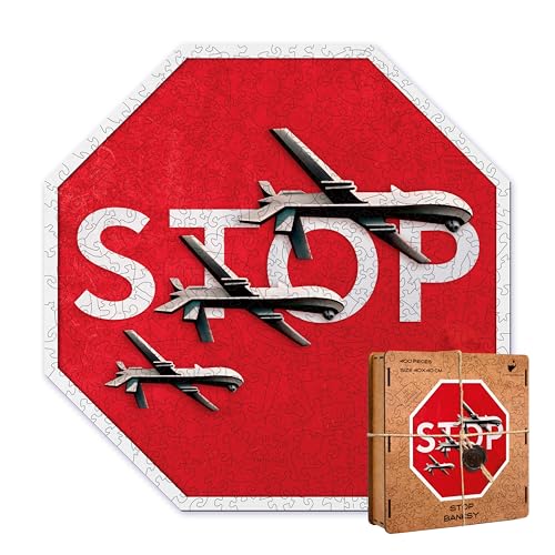 ACTIVE PUZZLES Banksy Holzpuzzle, mit Teilen in verschiedenen Designs, 40 x 40 cm, 450 Teile (Stop) von ACTIVE PUZZLES