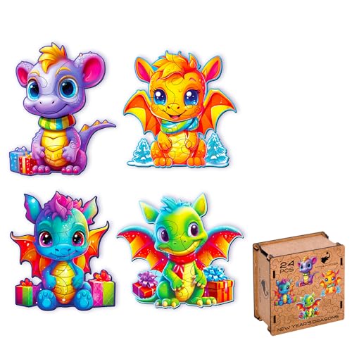 ACTIVE PUZZLES - Drachen und Dinosaurier Puzzles | Kinder, Jugendliche & Erwachsene | Holzpuzzles, Lasergeschnitten, Nachhaltig und Umweltfreundlich, Hochwertige Verarbeitung (Neujahrsdrache 4 in 1) von ACTIVE PUZZLES