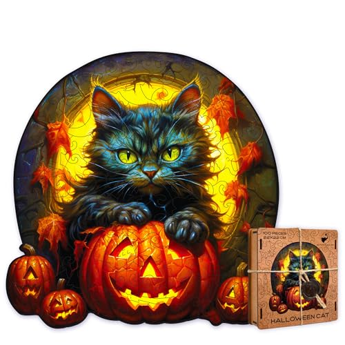 ACTIVE PUZZLES Halloween Katze Holz Puzzle mit verschiedenen Motiven 22 x 22 cm 100 Teile von ACTIVE PUZZLES