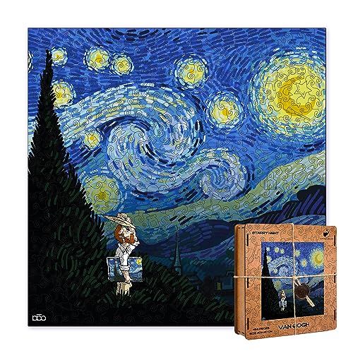 ACTIVE PUZZLES Van Gogh Sternennacht Holzpuzzle mit verschiedenen Motiven 40 x 40 cm 457 Teile von ACTIVE PUZZLES