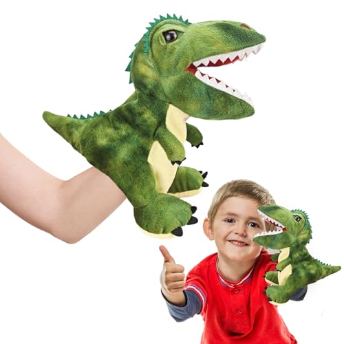 ACTOYS Handpuppe Frosch, Kermit Handpuppe, Handpuppen für Kinder, Frosch Plüschtier, Frog Spielzeug, Kuscheltier, Tierhandpuppen für Kinder, Handpuppe Kermit (Dunkelgrüner Dinosaurier) von ACTOYS