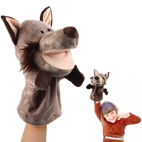 ACTOYS Handpuppen für Kinder, Handpuppe Wolf, Handpuppen für Erwachsene Hände, Geschenke Kinder, für Puppentheater (Grauer Wolf) von ACTOYS