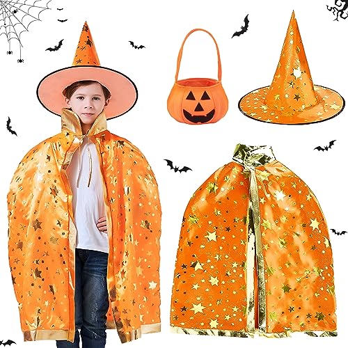 ACTOYS Kinder Halloween Kostüm, Hexen Mantel, Zauberer Umhang mit Hut für Kinder, für Cosplay Verkleidung Fasching Karneval Halloween Geburtstagsparty (Orange) von ACTOYS
