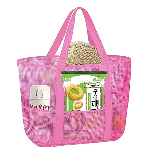 Mesh Aufbewahrungstasche, ACTOYS Sandspielzeug Netztasche Große, 47 * 36 * 20cm Rosa Spielsack, Badetasche, Beachbag, Tasche für Sandspielzeug Netz, Faltbare Strandtasche, Strandspielzeug Tasche von ACTOYS