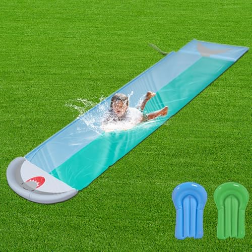 ACTOYS Wasserrutsche Garten, Doppel Wasser Rutschbahn, Rutschbahn Outdoor Wasser, Rasen-Wasserrutsche mit 2 Bodyboard, Slip und Slide Wasserrutsche, Wasserspielzeug Kinder Outdoor 500cmx145cm von ACTOYS