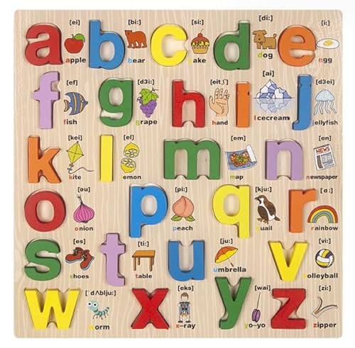 Alphabetpuzzle, ACTOYS Holzpuzzle Spielzeug, Holzpuzzle für Kleinkinder, Buchstaben Puzzle, Lernspielzeug für Die Früherziehung Von Kindern, Geeignet für Kleinkinder und Vorschulkinder von ACTOYS