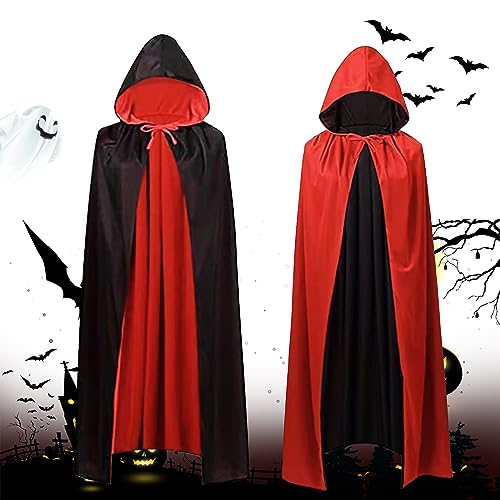 Halloween Vampir Umhang, ACTOYS Kapuzenumhang in Schwarz Rot Beidseitig, Mittelalter Erwachsene Halloween Kostüm, Erwachsene Kinder Unisex Vampir Horror Kostüm Halloween Themenparty Maskerade（Small） von ACTOYS