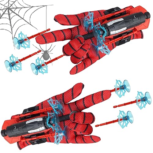 ACTOYS Spider Launcher Handschuh, 2 Set Held Spielzeug, 2 Spinne Shooter + 2 Kinder Cosplay Handschuh + 6 Sauger Darts + Spinnenseide, für Spielzeuggeschenke Kinder Halloween Verkleidung von ACTOYS