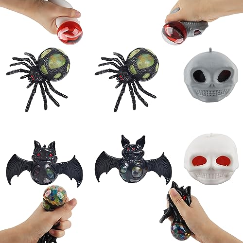 Spinne Antistressball Set, ACTOYS 6pcs Skull Stressball, Fledermaus Stressbälle Halloween, Totenkopf Stressball Squeeze Toy, Skelett Fidget Toys Ball, Halloween Dekompressionsspielzeug Tierspielzeug von ACTOYS