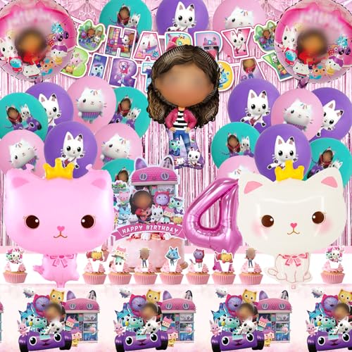 52 Stück Gabb Geburtstag Set - Deko, Ballons, Tortendeko, Party Themed Dekoration, Kuchen Topper für 4 Jahre von ACTUALLYX