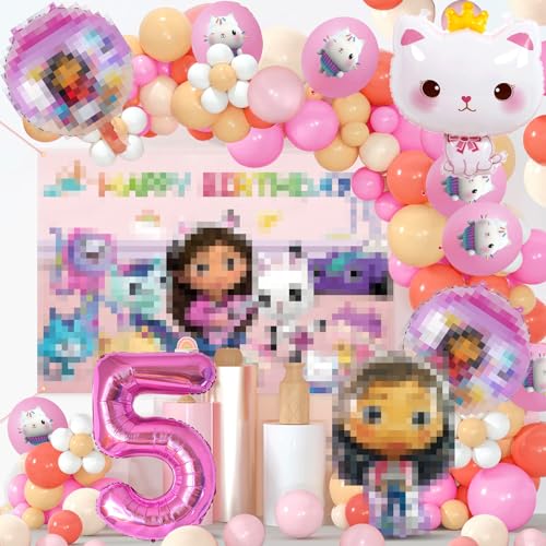 76 Pcs Gabby Geburtstag Deko 5 Jahre - Tortendeko, Balloon, Hintergrund, Ballon Kette von ACTUALLYX