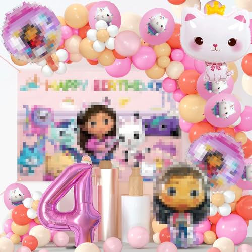 76 Pcs Gabby Geburtstag Deko Set - 4 Jahre Torte, Balloon, Hintergrund und Ballon Kette von ACTUALLYX