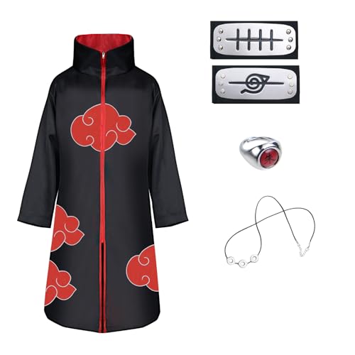 ACWOO Akatsuki Mantel für Kinder Erwachsener, Unisex Cosplay Anime Kostüm Itachi Mantel Cosplay Halloween Weihnachten Party Kostüm Umhang, mit Stirnband und Ring… von ACWOO