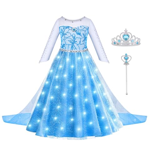 ACWOO LED Leuchtend Prinzessin Elsa Kleid, Elsa Kostüm Mädchen, Elsa Kleid Kinder Set mit Krone Zauberstab, Elsa Kostüm Accessoires für Weihnachten Verkleidung Karneval Halloween ACWOO LED Leuchtend Prinzessin Elsa Kleid, Elsa Kostüm Mädchen, Elsa Kleid Kinder Set mit Krone Zauberstab, Elsa Kostüm Accessoires für Weihnachten Verkleidung Karneval Halloween von ACWOO