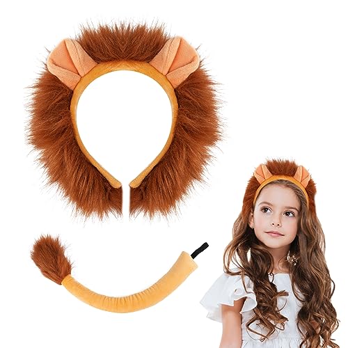 ACWOO Löwe Stirnband Schwanz Set Tier Kostüm Set Halloween Kostüme Plüsch Löweohren Löweschwanz Cosplay Set Haarreifen Löwe Tierohren Schwanz Set Haarspange Headwear Damen ACWOO Löwe Stirnband Schwanz Set Tier Kostüm Set Halloween Kostüme Plüsch Löweohren Löweschwanz Cosplay Set Haarreifen Löwe Tierohren Schwanz Set Haarspange Headwear Damen von ACWOO
