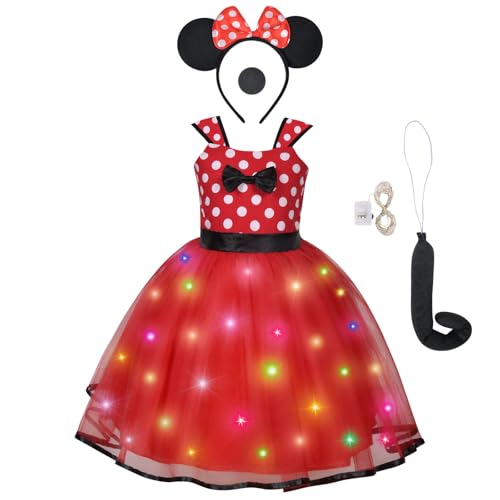 ACWOO Minnie Mouse Kostüm für Mädchen Kinder, Maus Mouse Kostüm mit Maus Ohren Haarreif, LED Leuchtend Kostüm Kleid Mädchen für Karneval Cosplay Fasching Party Halloween Weihnachten ACWOO Minnie Mouse Kostüm für Mädchen Kinder, Maus Mouse Kostüm mit Maus Ohren Haarreif, LED Leuchtend Kostüm Kleid Mädchen für Karneval Cosplay Fasching Party Halloween Weihnachten von ACWOO