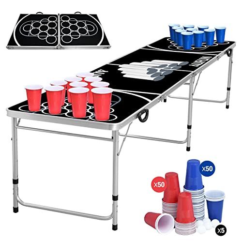 ACXIN Bierpong Tisch Set für Erwachsene, inkl. 5 Bälle und 100 Becher, Becherhalter, Höhenverstellbar/Klappbar – Beer Pong Tische, Beerpong, Bier Pong, Partytisch, Trinkspiele, Schwarz von ACXIN