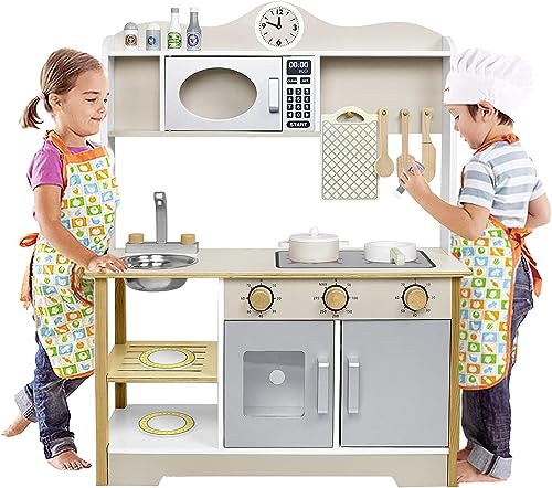 ACXIN Holz Küchenset für Kinder, Küche Küchenspielzeug Set mit Kinderküche zubehör, Küchen-Zubehör aus Edelstahl und Holz, Mini-Küche für kleine Jungen und Mädchen (68x26x78cm) von ACXIN
